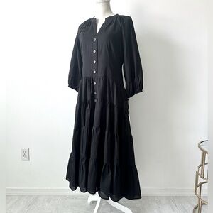 NWT 3/4 Sleeve Black Cotton Bohemian Maxi Dress- Size 6